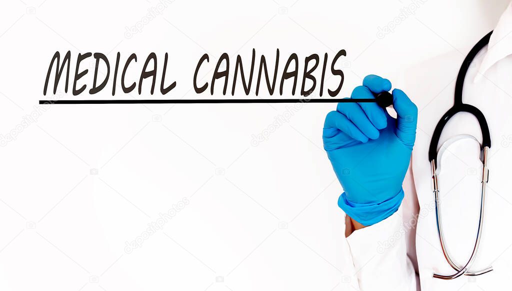 Doctor writing word Medical Cannabis Medical concept on the white background