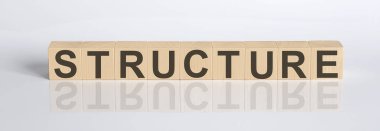 structure word from wooden blocks on the white desk