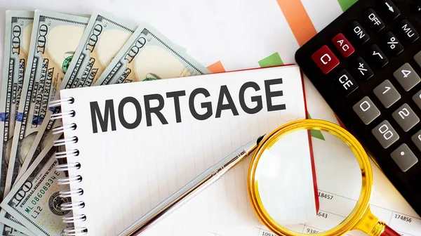 Μήνυμα Κειμένου Mortgage Επιχειρηματική Ιδέα Διάγραμμα Δολάρια Και Εργαλεία Γραφείου — Φωτογραφία Αρχείου