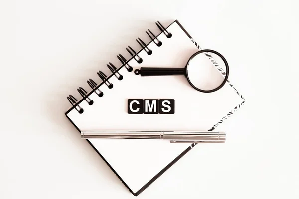 Cms Business Words Notepad Pen Magnifier — Stock Fotó