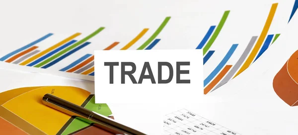 Trade Text Papper Diagrammet Bakgrund Med Penna — Stockfoto