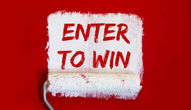ENTER TO WIN .One open can of paint with white brush on red background. clipart
