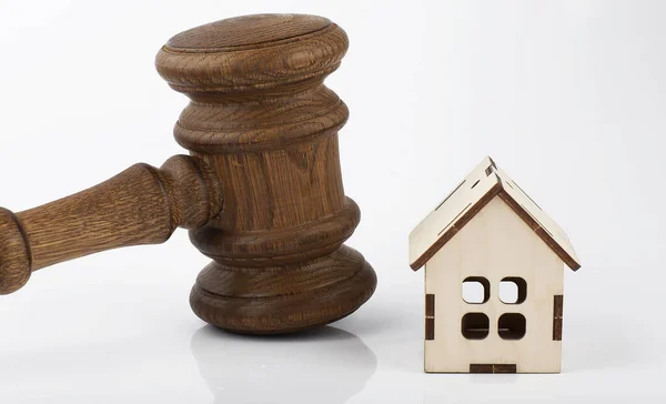 Brown Gavel Model Wooden House Concept Real Estate Law — Stock Photo, Image