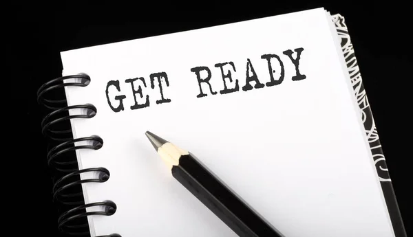 Get Ready Written Text Small Notebook Black Background — Stock Photo, Image