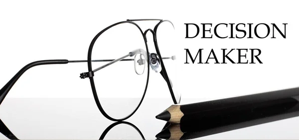 Decision Maker Text Glasses Pencil Isolated White Background — Stock Photo, Image