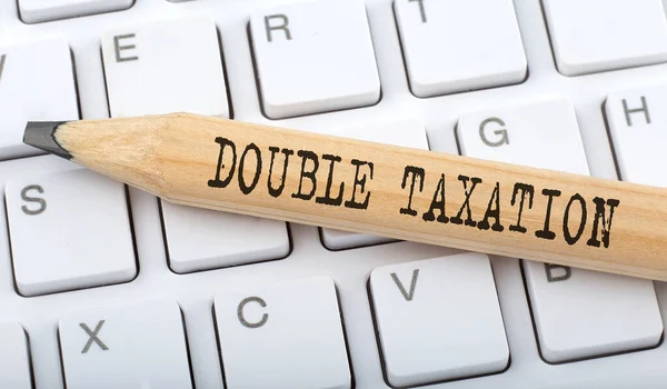 Tekst Double Taxatie Houten Potlood Wit Toetsenbord Ondernemingen — Stockfoto