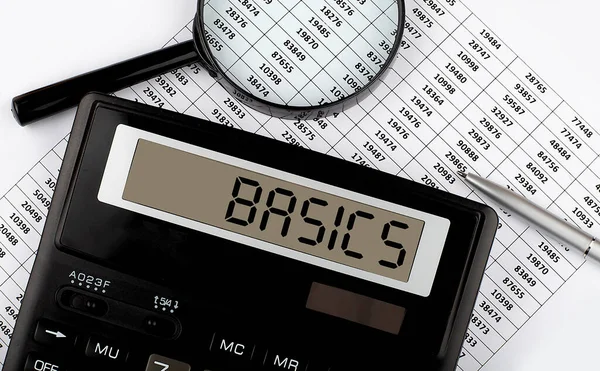 Palavra Basics Calculadora Conceito Empresarial Fiscal — Fotografia de Stock