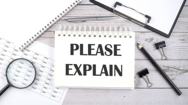 Metin içeren not Lütfen masaüstünde kalem, ofis araçları ve grafikler ile Açıkla.