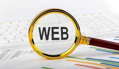 Grafik arkaplanında web sözcüğü olan büyüteç