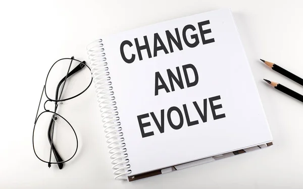 Notebook Text Change Evolve White Background — Stock Photo, Image