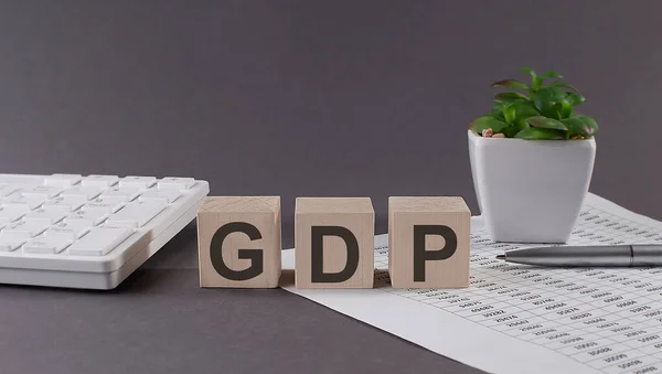 Concept Word Gdp Gross Domestic Product Wooden Blocks Gray Background — Stock Photo, Image
