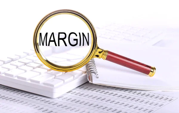 Margin Word Magnifying Glass Keyboard Chart — Stock Photo, Image