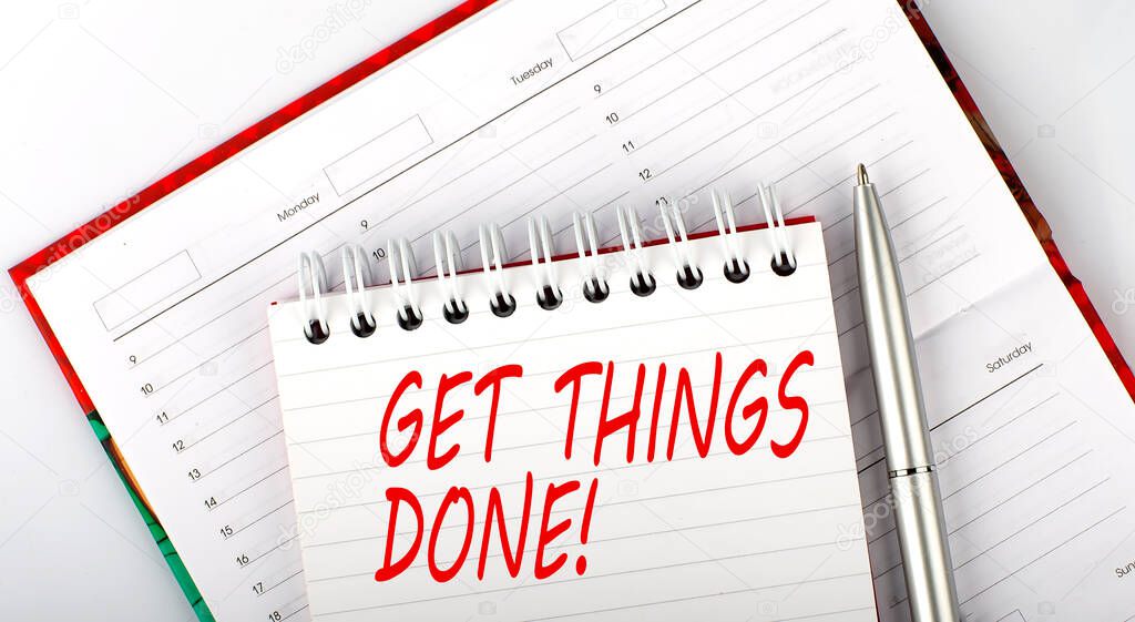 GET THINGS DONE text on notebook on diary,business