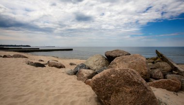 Kumlu plajlı doğa arkaplanı, metin için arka plan