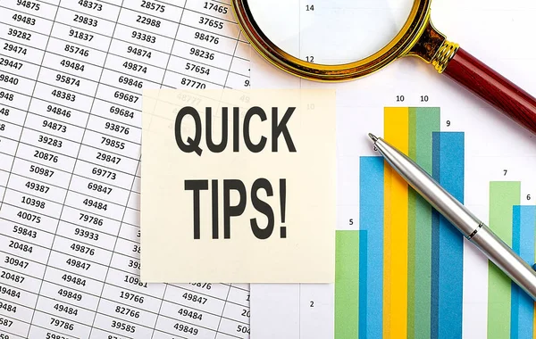 Επιχειρηματική Ιδέα Κάτοψη Του Stisker Κείμενο Quick Tips Στο Φόντο — Φωτογραφία Αρχείου