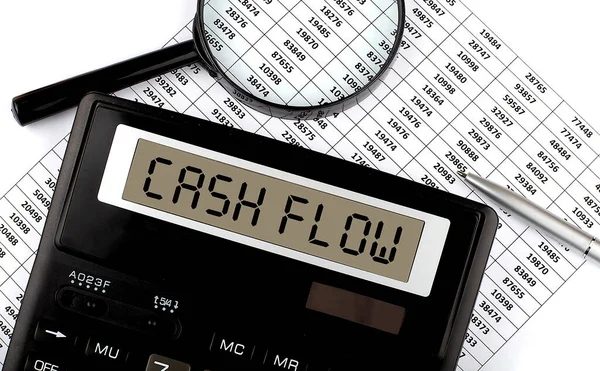 Cashflow Palavra Sobre Calculadora Caneta Documentos — Fotografia de Stock