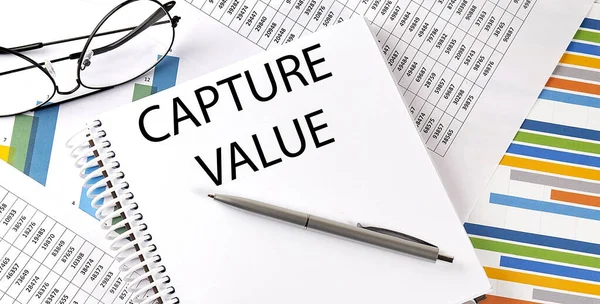 Блокнот Текстом Capture Value Діаграма Білий Фон Бізнес — стокове фото