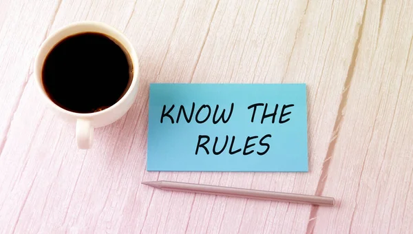 Know Rules Text Blue Sticker Cofee Pen — Stock Photo, Image
