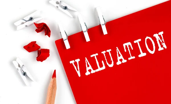 Valuation Text Red Paper Office Tools White Background — Stock Photo, Image