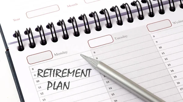 Plan Retirement Planerze Ołówkiem Koncepcja Biznesowa — Zdjęcie stockowe