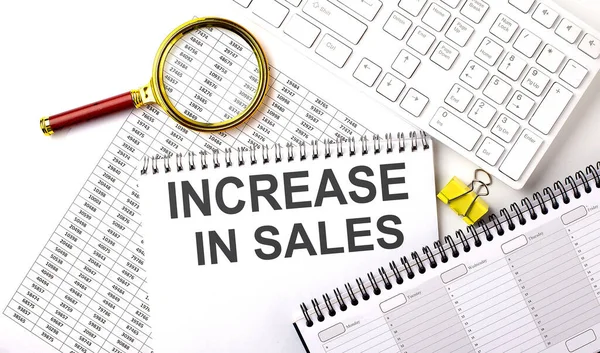 Increase Sales Text Written Notebook Chart Keyboard Planning — Zdjęcie stockowe