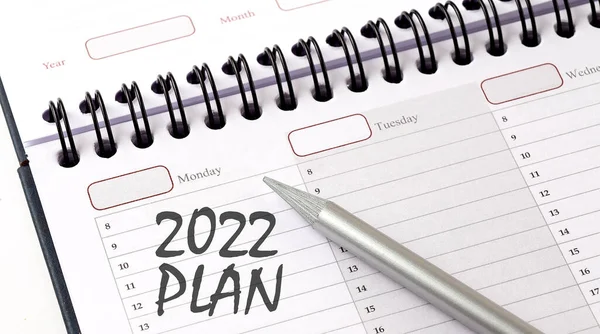 Plan 2022 Planer Ołówkiem Koncepcja Biznesowa — Zdjęcie stockowe