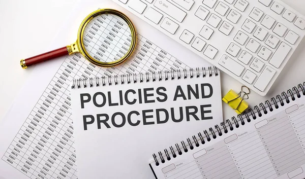 Policies Procedure Text Written Notebook Chart Keyboard Planning — Stock Photo, Image