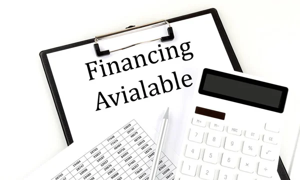 Financing Available Text Folder Chart Calculator White Background — Stock Photo, Image