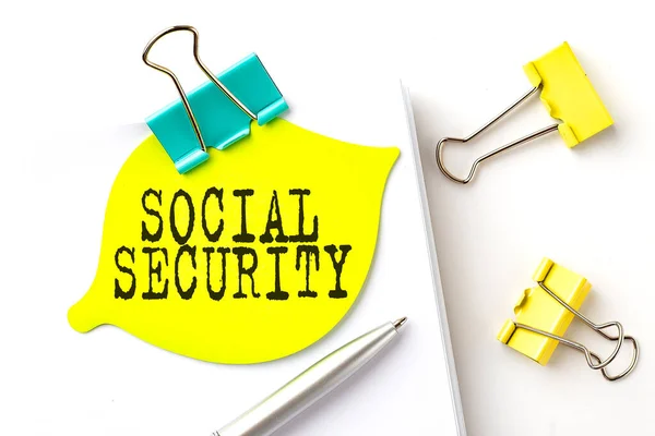 Sticker Social Security Text Notebooks White Background — Stock Photo, Image