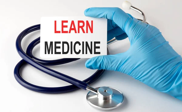 Kártya Szöveges Learn Medicine Tabletták Sztetoszkóp Orvosi — Stock Fotó