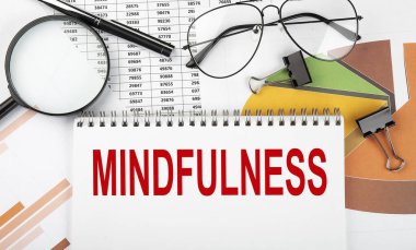 Diyagramda beyaz not defterine MINDFULNESS yaz. İş dünyası