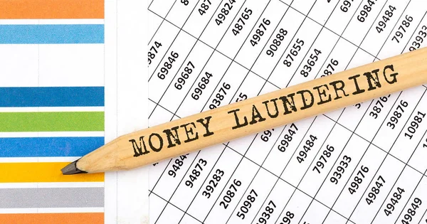 Business Concept Money Laundering Κείμενο Για Μολύβι Στο Φόντο Του — Φωτογραφία Αρχείου