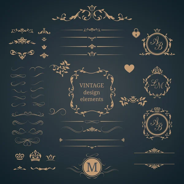 Vintage set of decorative elements — Stock Vector