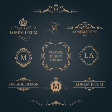 Zarif çiçek Monogram ve Kenarlıklar