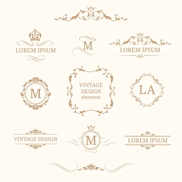 Set of elegant floral monograms and borders — Stock Vector