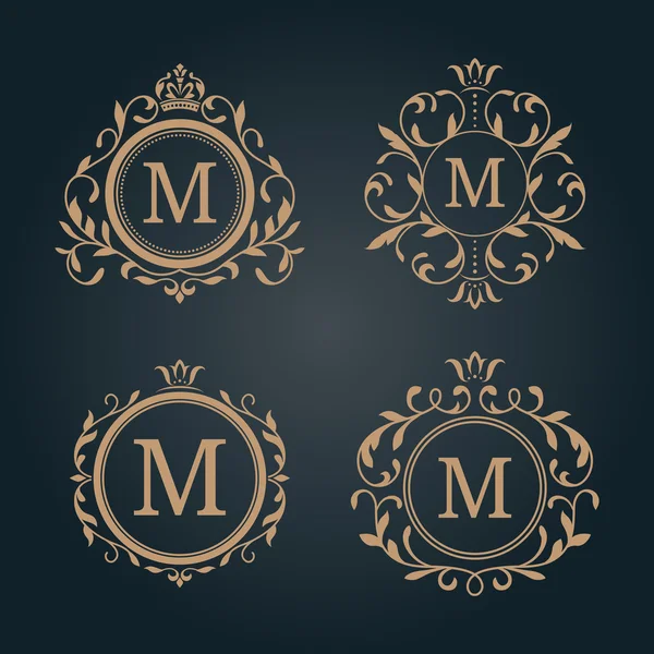 Set van elegante floral monogrammen — Stockvector