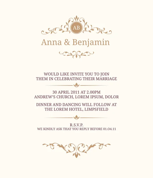 Invitation de mariage avec monogramme — Image vectorielle