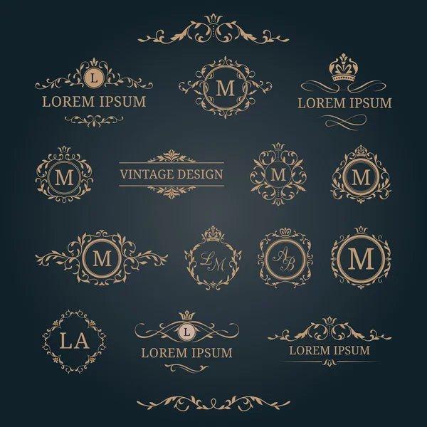 Set of elegant floral monograms and decorative elements — Stock Illustration Set of elegant floral monograms and decorative elements Stock Vector