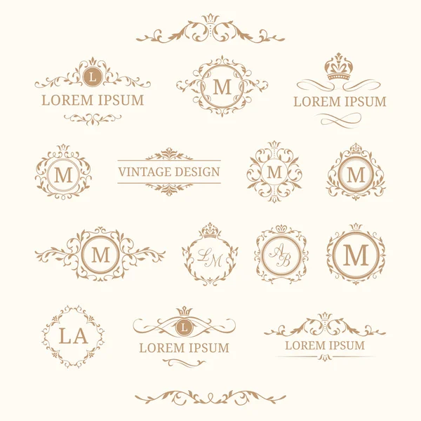 Set of elegant floral monograms and borders — Stock Illustration Set of elegant floral monograms and borders Royalty Free Stock Illustrations