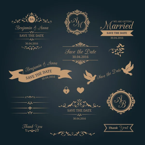 Tipografía de boda con monogramas — Vector de stock