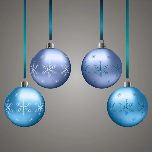 Blaue Weihnachtskugeln mit Schneeflocken — Stockvektor