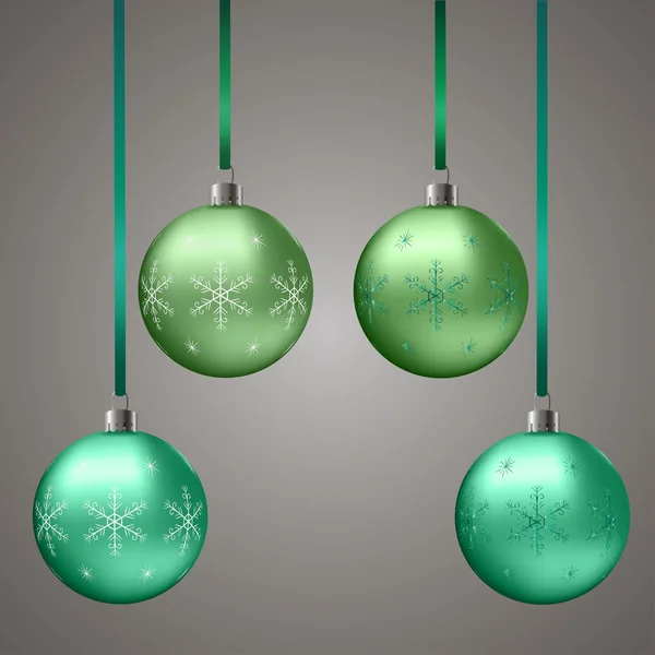 Grüne Weihnachtskugeln mit Schneeflocken — Stockvektor