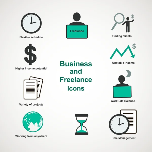 Iconos de negocios e independientes — Vector de stock