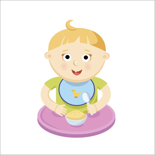 Small baby eating porrige — Stock Vector