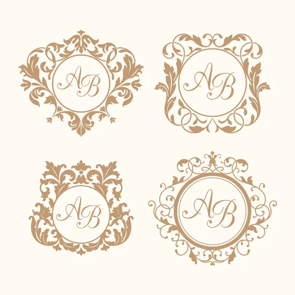 Conjunto de elegantes monogramas florais —  Vetores de Stock