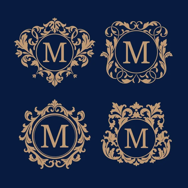 Conjunto de elegantes monogramas florales — Vector de stock