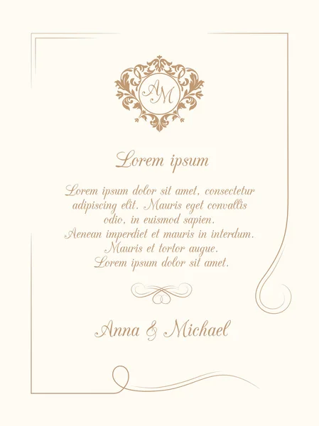 Invitación de boda con monograma — Vector de stock
