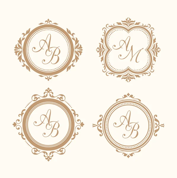 Conjunto de elegantes monogramas florales — Archivo Imágenes Vectoriales