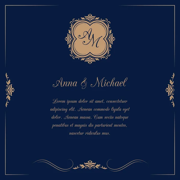 Invitación de boda con monograma — Vector de stock