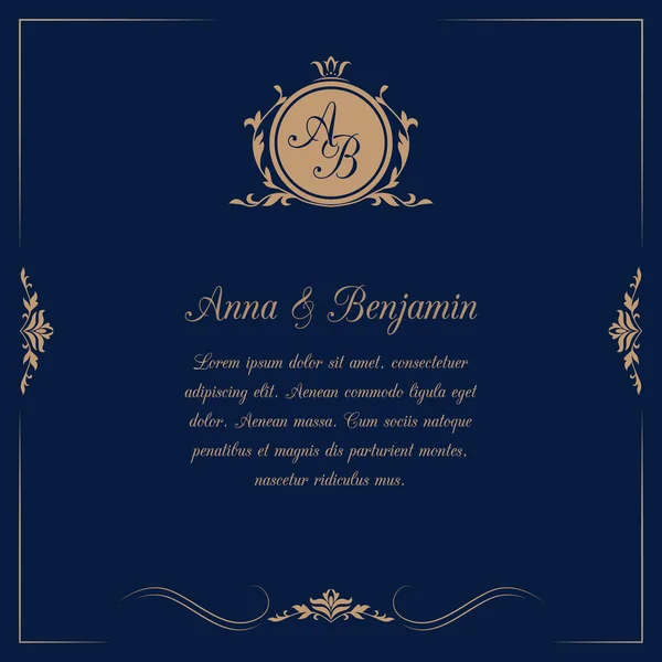 Invitación de boda con monograma — Vector de stock